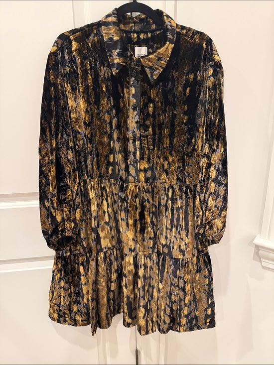 Maeve Dresses & Skirts - Maeve Black & Gold Bettina Velvet Tiered Mini Shirtdress Size 1X